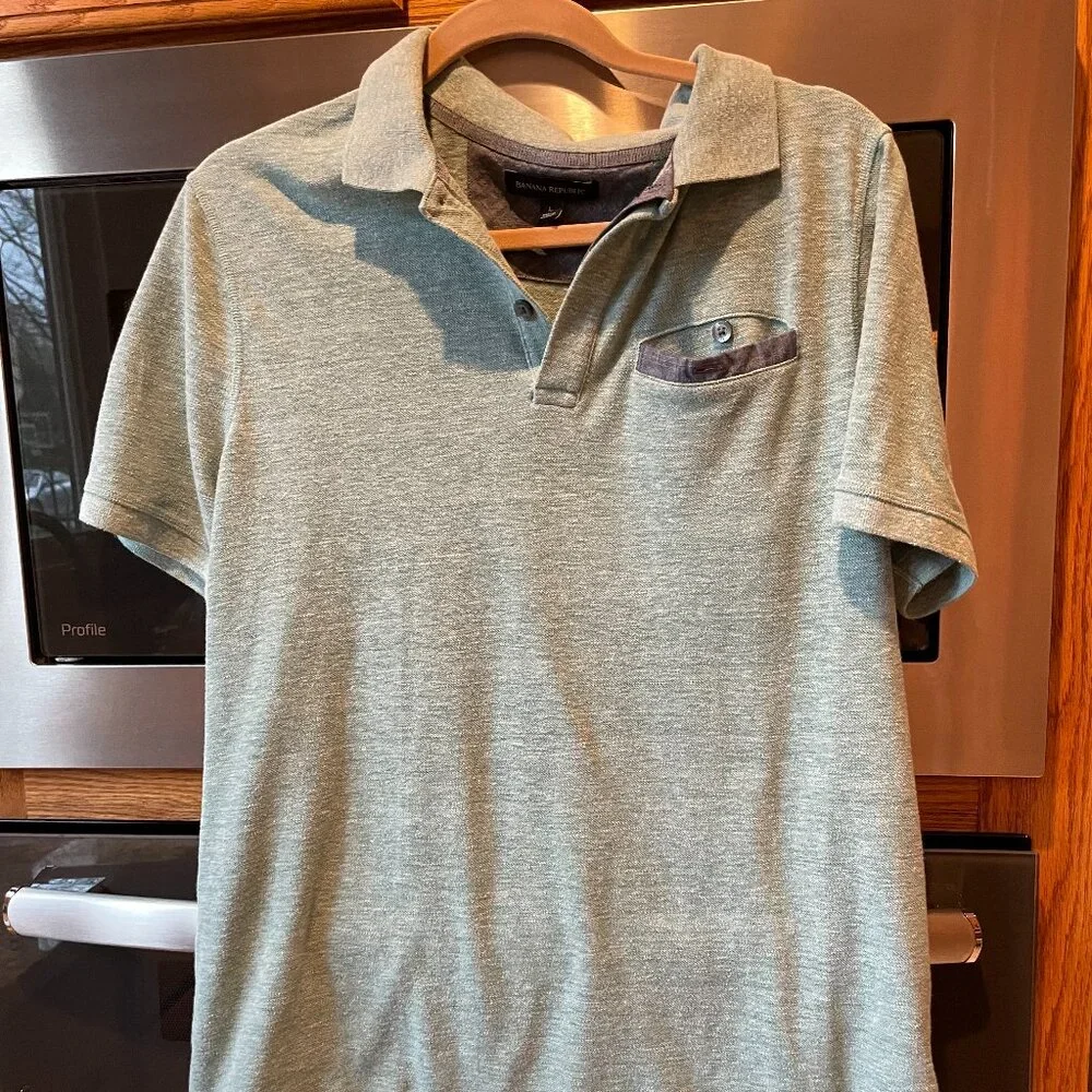 Men's Banana Republic Polo Shirt L Heather Green Knit